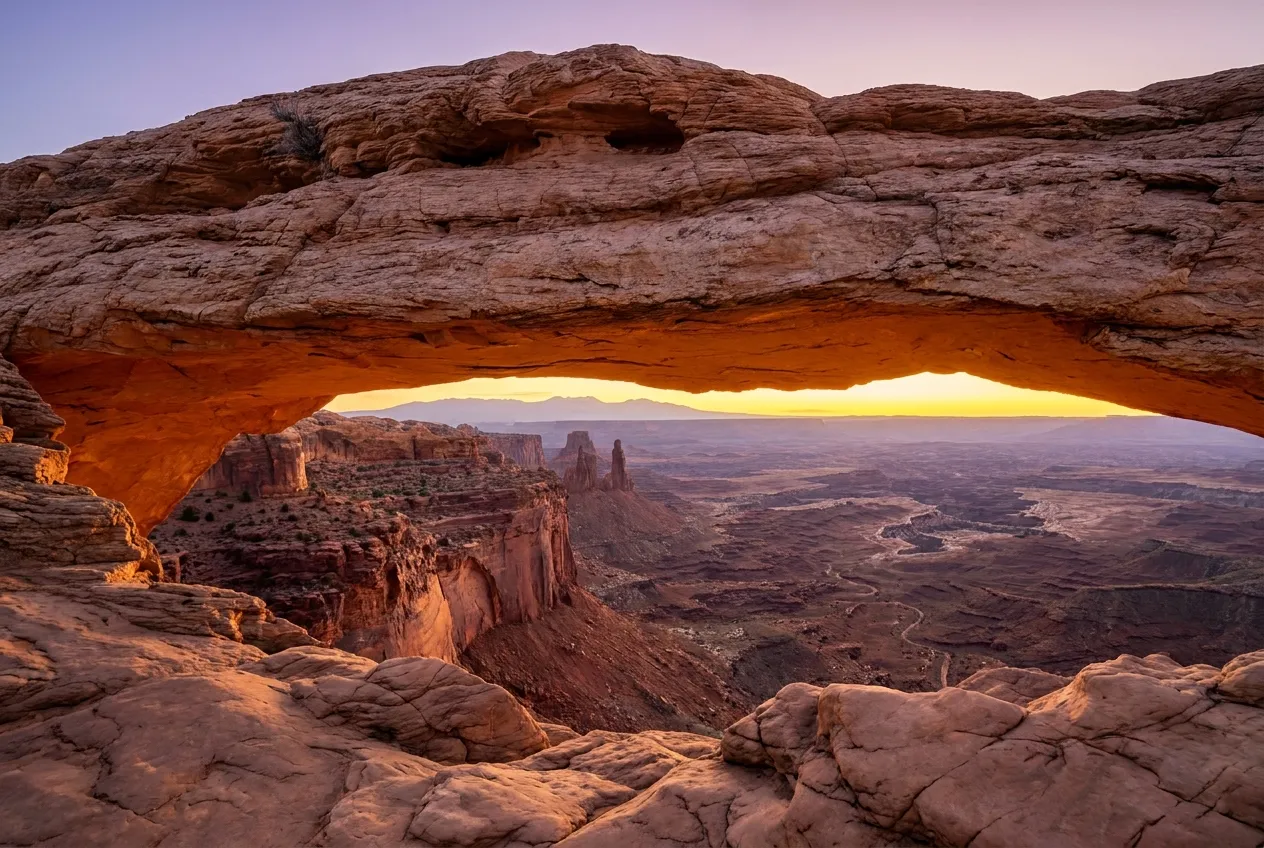 Mesa Arch framing sunrise over Canyonlands National Park
