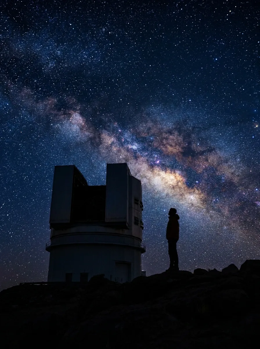 Telescope silhouetted against the Milky Way