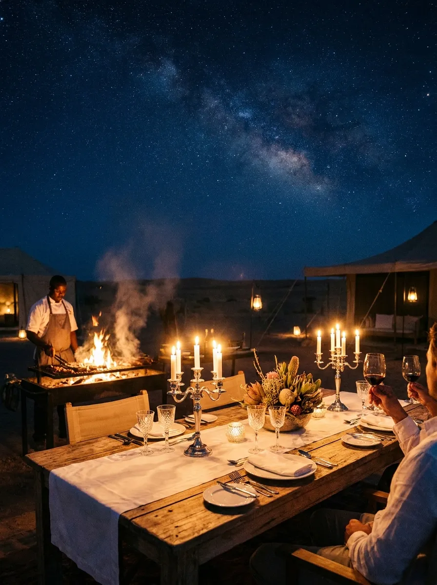 Chef's fire dinner set under the stars