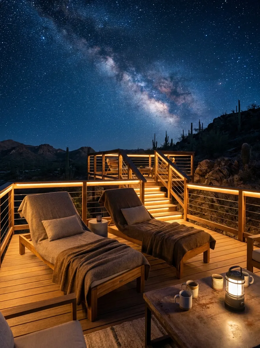 Stargazing deck with loungers under the stars