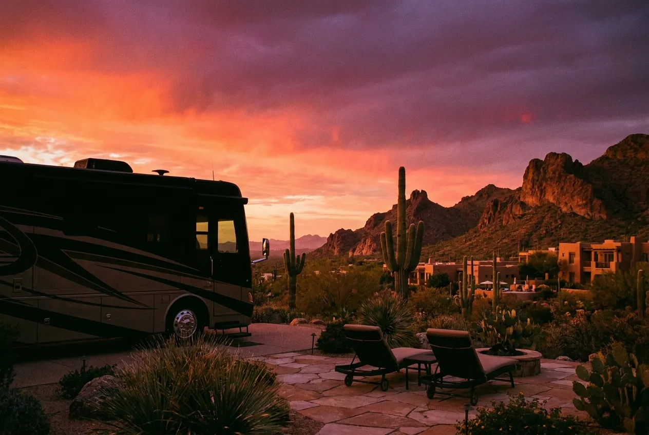 RV site on the west edge facing a huge desert sunset