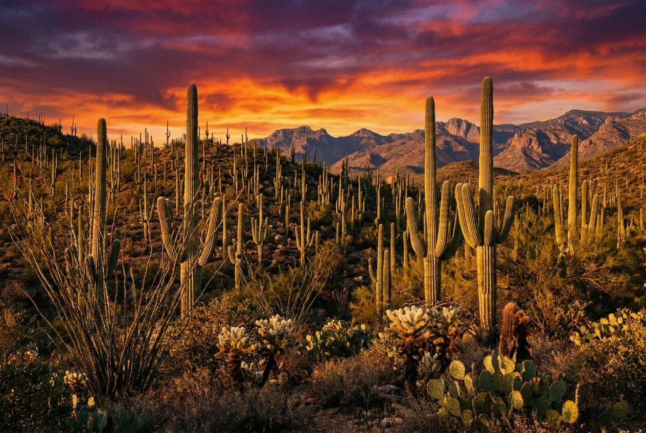 Saguaro National Park at sunset