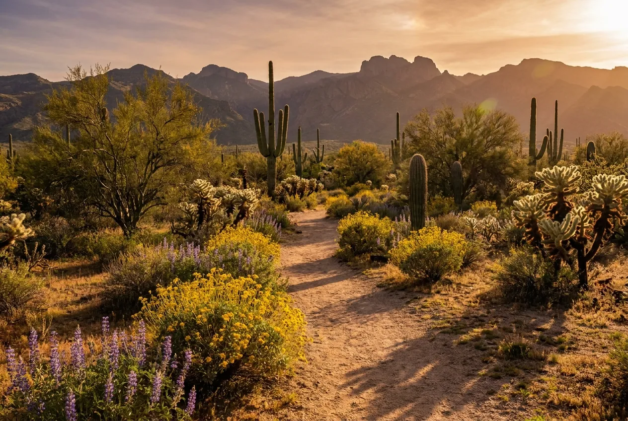 Desert trail at Catalina State Park below the Santa Catalina Mountains