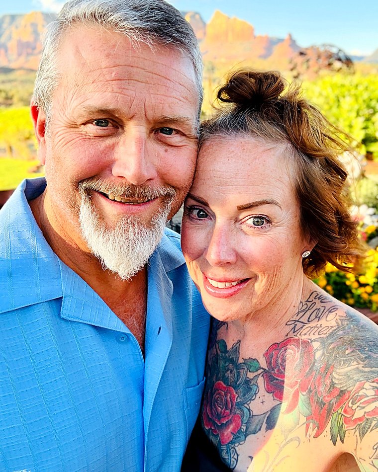 Traci and Greg at golden hour in Sedona, Arizona
