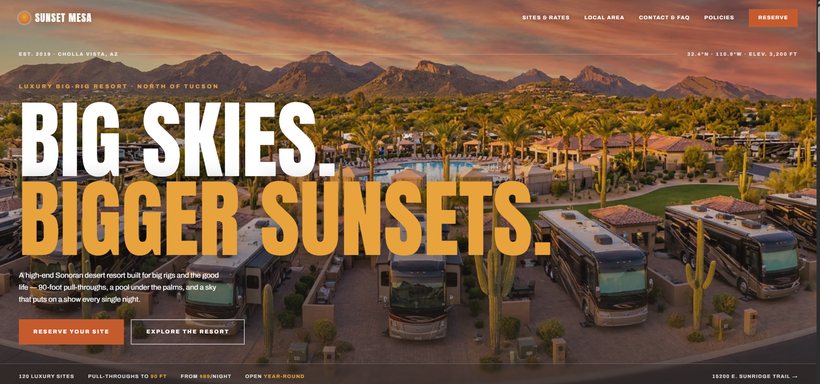 Desert Sky template — Sunset Mesa RV Resort home page